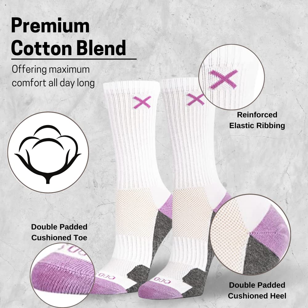 Odd Sox - Basix Crew Socks for Women, Comfort Athletic Fit, Mid-Calf, Purple White Heather