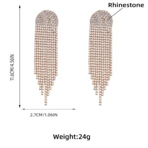 fxmimior Boho Rhinestones Tassels Statement Silver Earrings for Women Long Chain fashion for Wedding (Silver)