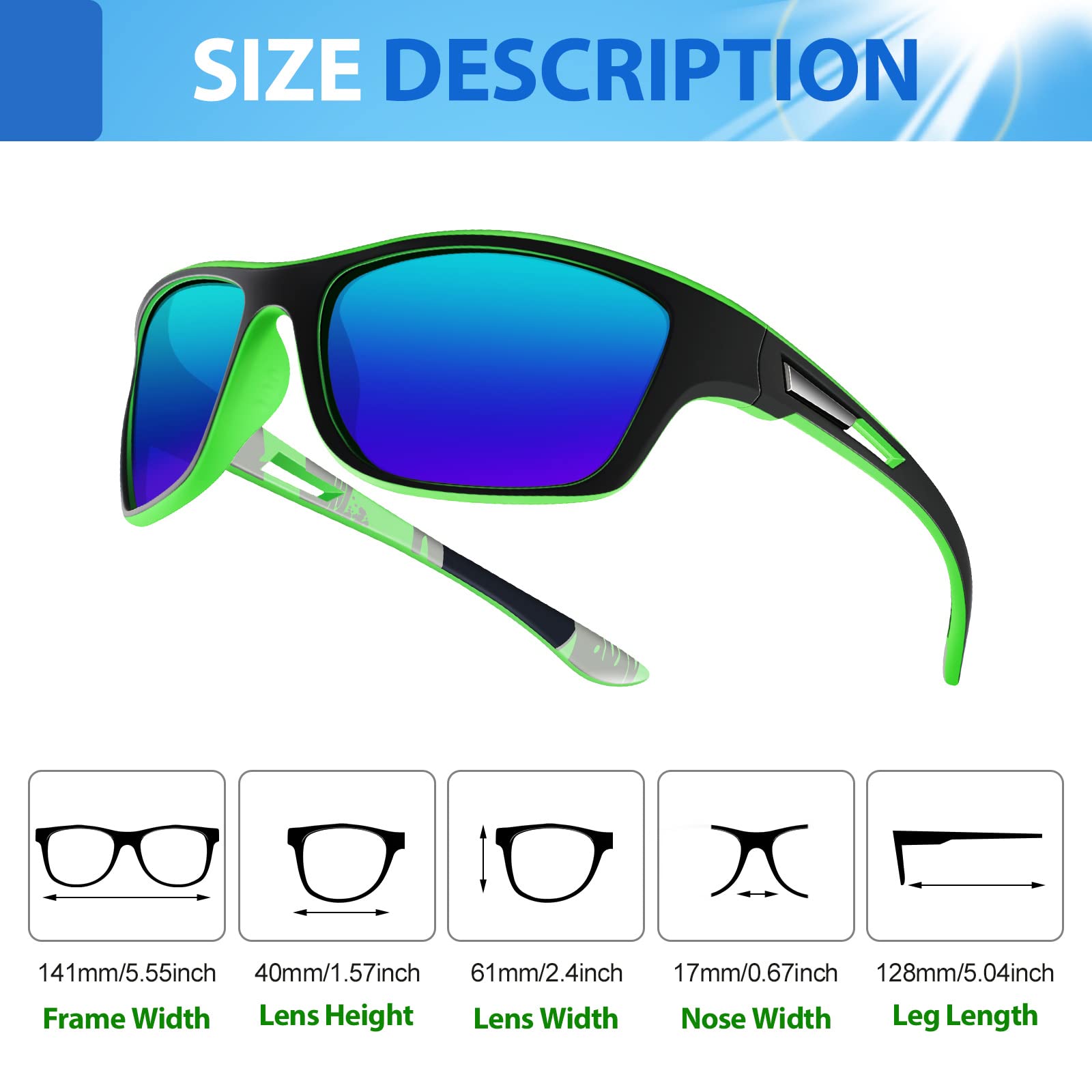 Fiada 4 Pieces Mens Polarized Sunglasses Mens Sports Sunglasses Trucker Sunglasses Pool Sunglasses for Men Sunglasses with Glasses Rope