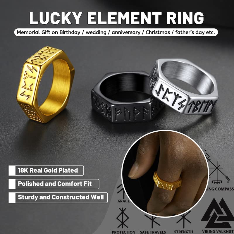 ChainsHouse Gold Band Rings Male Rotating Fidget Thumb Rings Retro Viking Runes Talisman Woman Stacking Bands 7mm Size 8