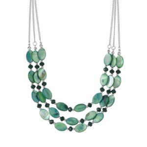 fulu autumn layered beaded necklaces for women chunky statement necklace silver chain fashion jewelry gift for her(green)