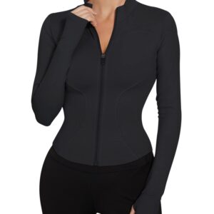 LUYAA Yoga Jacket for Women Full Zip Lightweight Running Cropped Jacket Black L