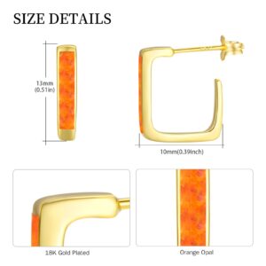 Orange Earrings for Women Teen Square Hoop Earrings Yellow Gold Plated Orange Opal Hoops Simple Minimalist Geometric Post Earrings Hypoallergenic Jewelry Rectangle Earrings