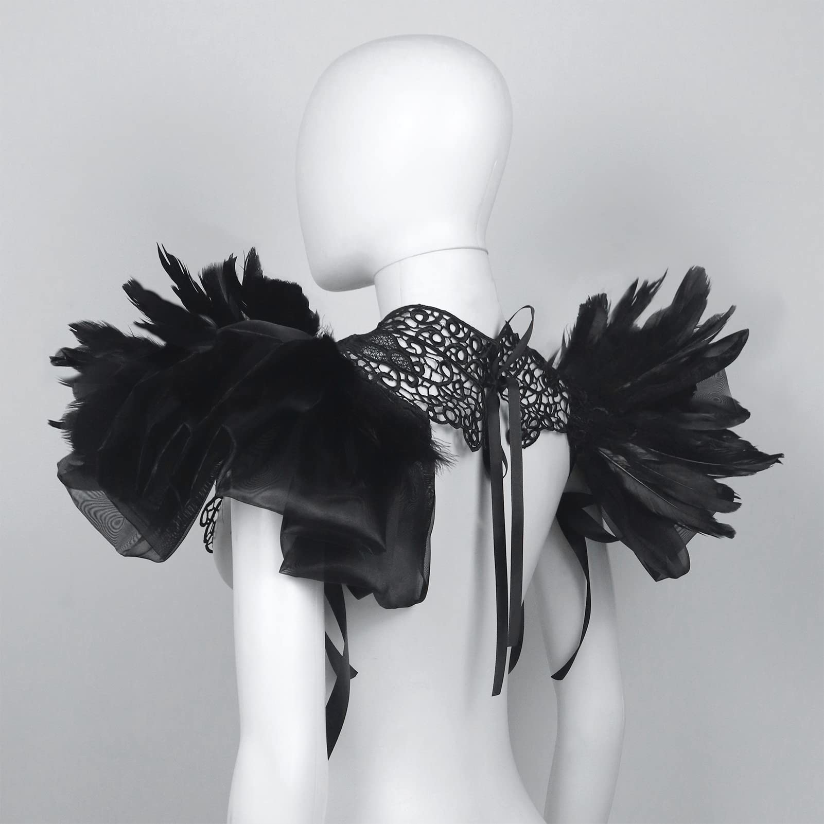 HOMELEX Shoulder Pad with Feathers Wings Halloween Feather Harness Carnival Costumes for Women Masquerade Raven Costume