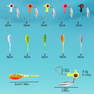 50Pcs Crappie Jigs Lure Set 2 inch Crappie Bait Crappie Jig Heads Hooks Fishing Lures for Crappie (B:10pcs 1/8oz jigs and 40pcs Lures)