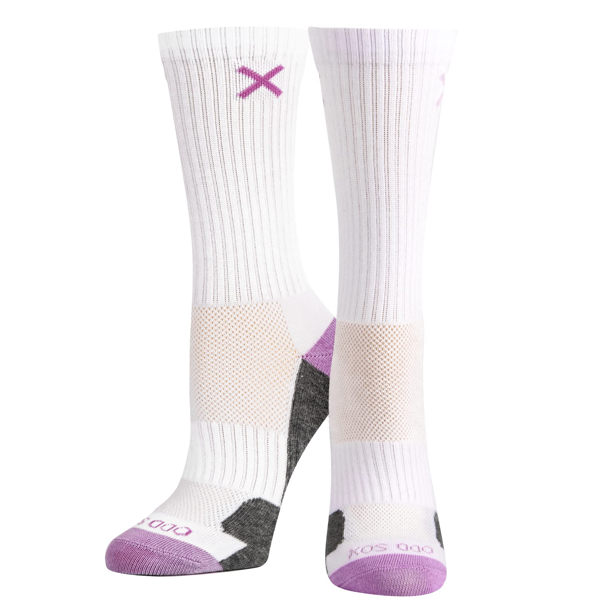 Odd Sox - Basix Crew Socks for Women, Comfort Athletic Fit, Mid-Calf, Purple White Heather