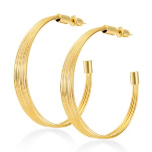 dejaca large gold hoop earrings for women girls 14k gold plated with 925 sterling silver post | 40mm-60mm | lightweight and hypoallergenic (streamlined hoop big)