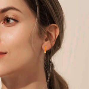 Orange Earrings for Women Teen Square Hoop Earrings Yellow Gold Plated Orange Opal Hoops Simple Minimalist Geometric Post Earrings Hypoallergenic Jewelry Rectangle Earrings