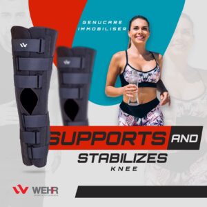 WEHR Genucare Knee Immobilizer – Professional Knee Brace for Post-Op Immobilization and Meniscus Injuries – Knee Support for Men and Women with Adjustable Hook and Loop Straps (Small)