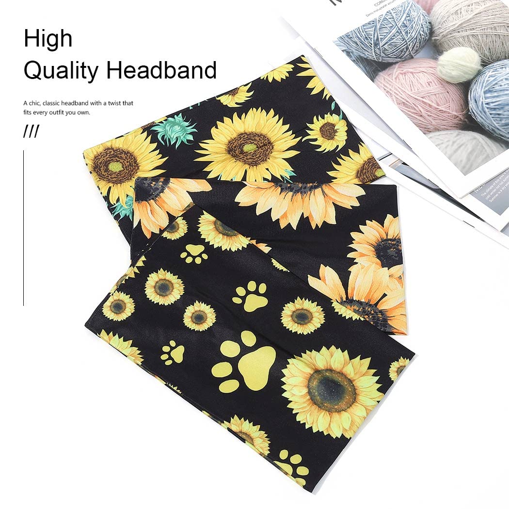 Catery Boho Headbands Stretch Head Bands Wide Turban Headwraps Yoga Headband Fashion Hair Bands for women and Girls Pack of 3 (A Sunflower)