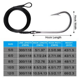 JSHANMEI Fishing Shark Rigs Surf Fishing Stainless Steel Cable Leader Wire with Tuna Shark Hooks Saltwater Fishing Deep Sea Hooks Big Fish Shark Leader Rig 5/0 2PCS