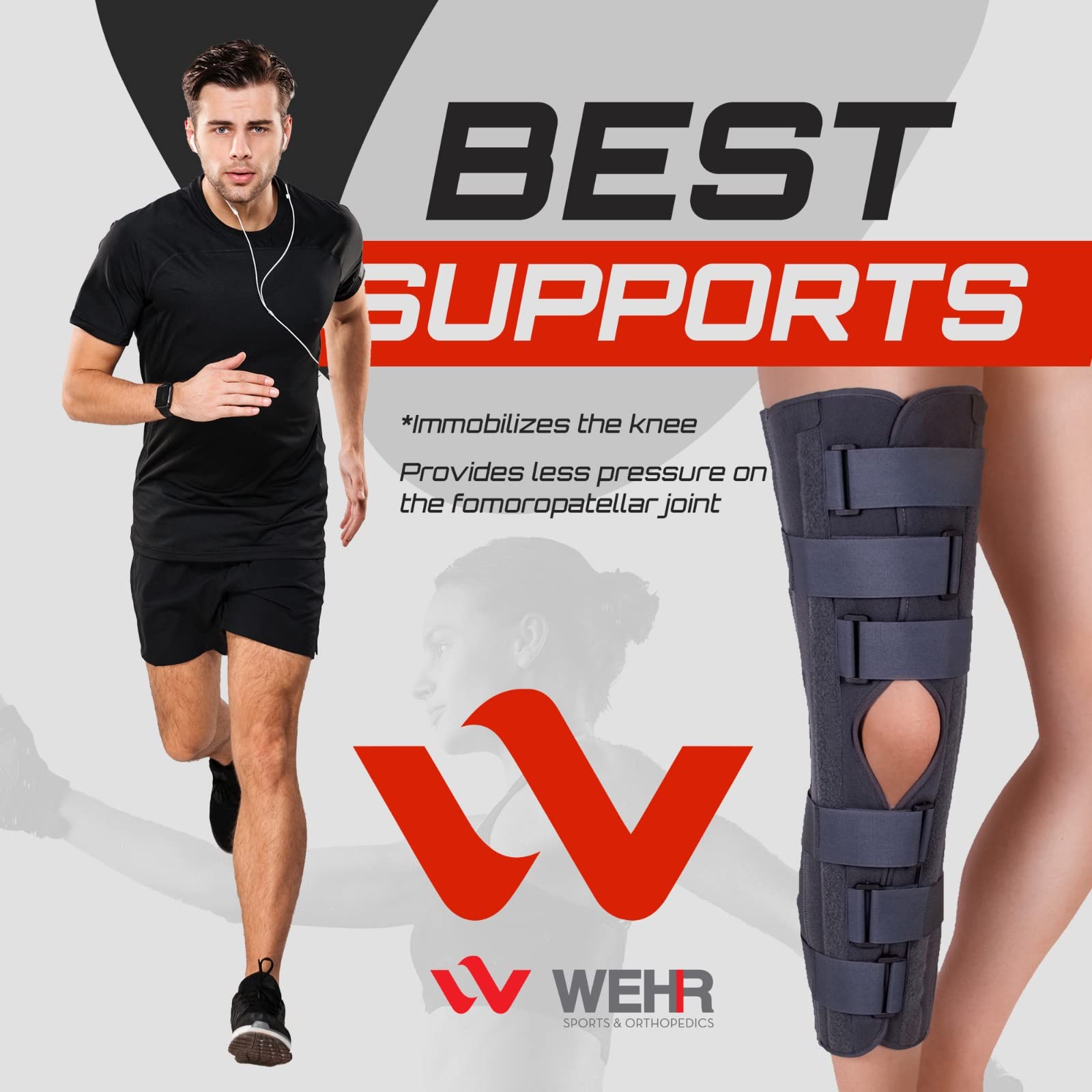 WEHR Genucare Knee Immobilizer – Professional Knee Brace for Post-Op Immobilization and Meniscus Injuries – Knee Support for Men and Women with Adjustable Hook and Loop Straps (Small)