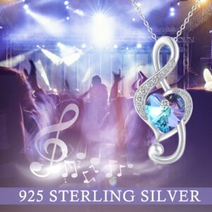 Music Necklace 925 Sterling Silver Music Note Pendant Austrian Crystal Heart Necklace Music Jewelry Gift for Women