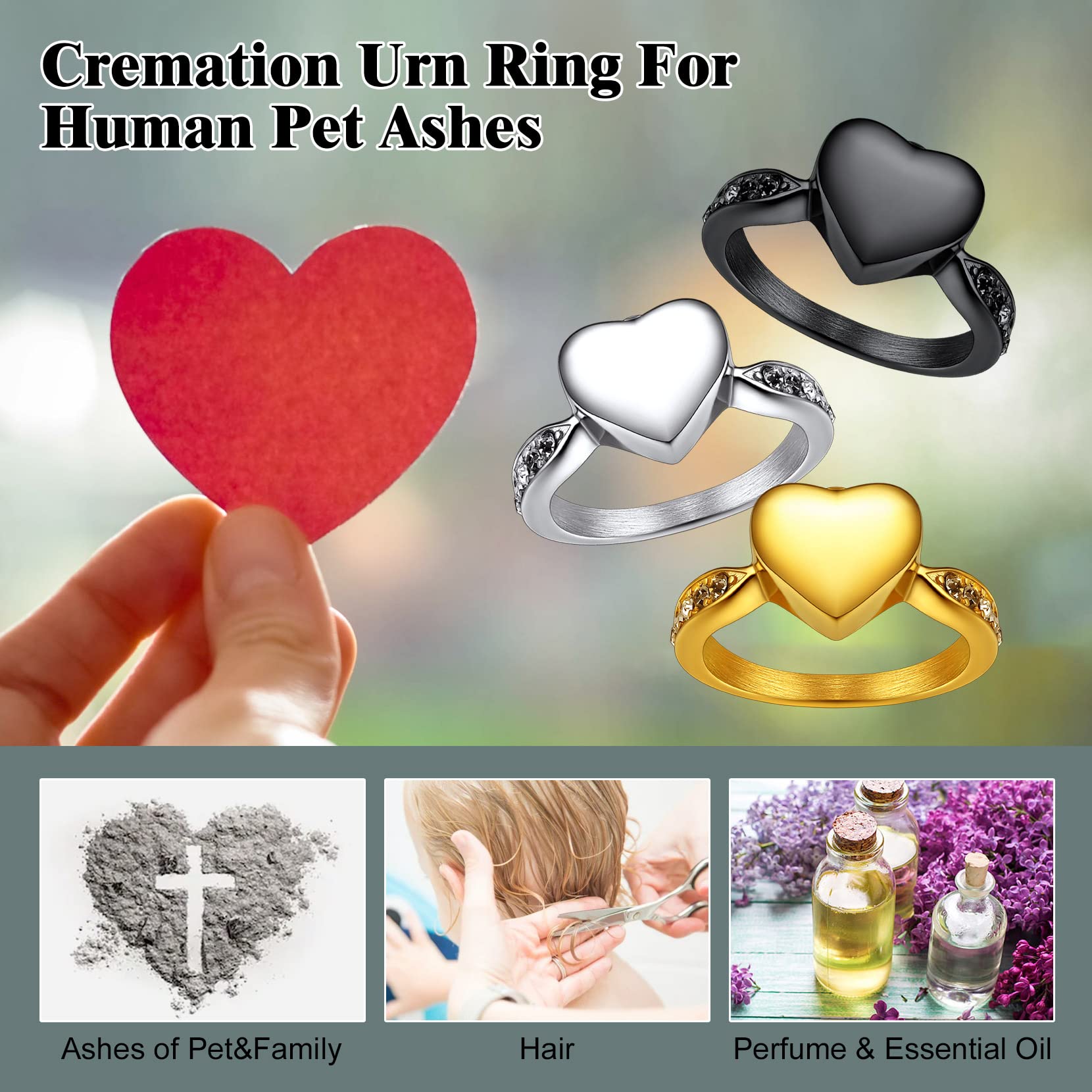 Always in My Heart Cremation Ring for Women Memorial Keepsake Jewelry