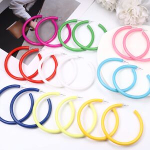 ORAZIO Colorful Big Hoop Earring 80s 90s Retro Earring For Women Acrylic Open Large Hoop Earrings C Shape Trendy Chunky Earrings Lightweight Statement Ear Jewelry 60 70 80mm