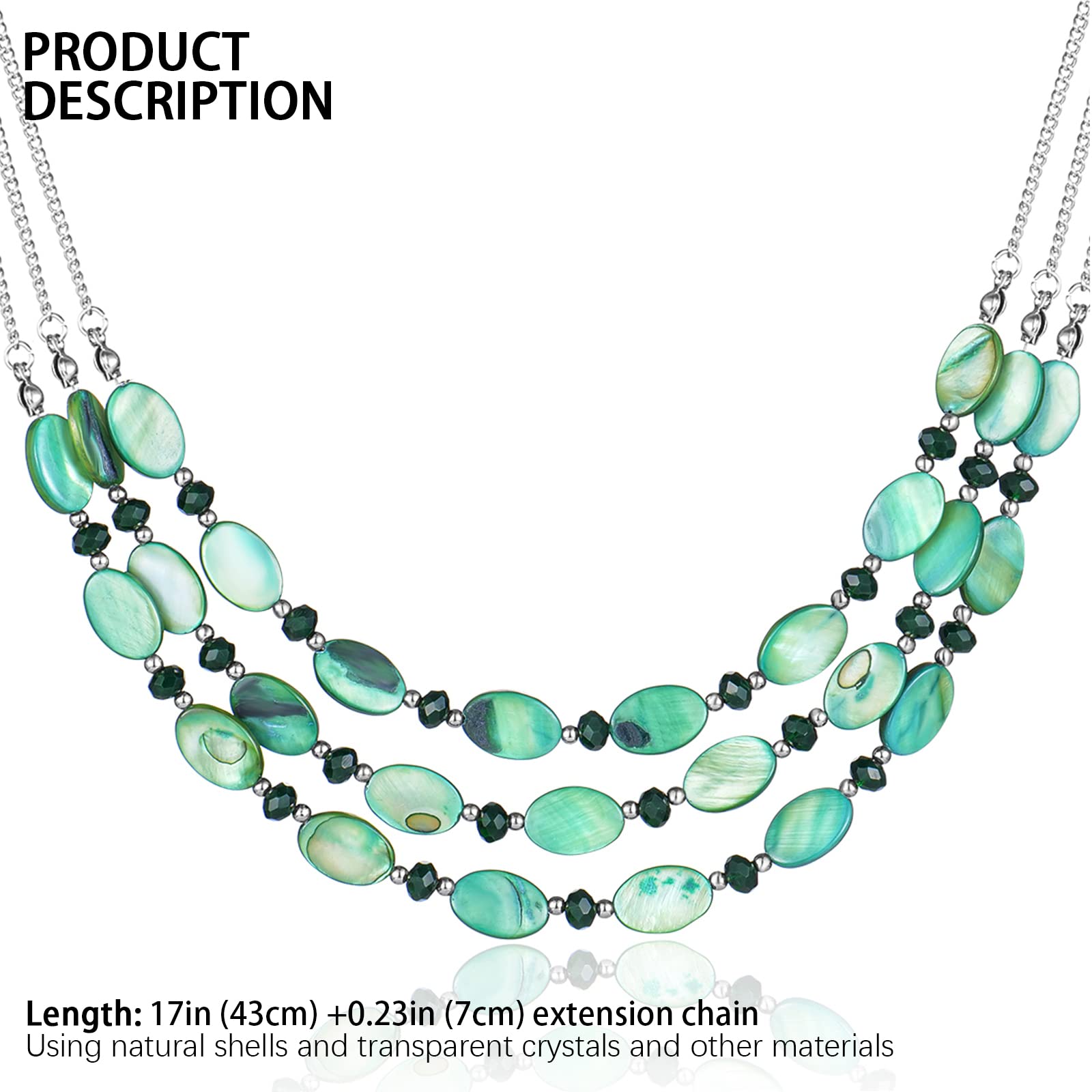 FULU AUTUMN Layered Beaded Necklaces for Women Chunky Statement Necklace Silver Chain Fashion Jewelry Gift for Her(Green)