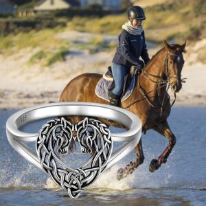 LOVGIFSET Celtic Horse Ring Celtic Knot Horse Wedding Rings for Women band Heart Sterling Silver Mustang Equestrian Jewelry Horses Lover Gifts Size 8