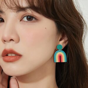 Bohemian Rainbow Earrings for Women Handmade Statement Earring Clay Dangle Earrings Colorful Ceramic Clay U Shape Earrings for Women Jewelry (3Pair Clay Earrings)