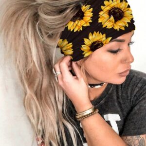 Catery Boho Headbands Stretch Head Bands Wide Turban Headwraps Yoga Headband Fashion Hair Bands for women and Girls Pack of 3 (A Sunflower)