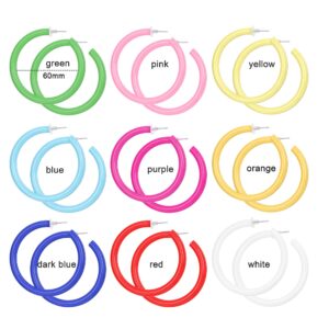 ORAZIO Colorful Big Hoop Earring 80s 90s Retro Earring For Women Acrylic Open Large Hoop Earrings C Shape Trendy Chunky Earrings Lightweight Statement Ear Jewelry 60 70 80mm