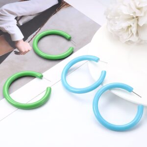 ORAZIO Colorful Big Hoop Earring 80s 90s Retro Earring For Women Acrylic Open Large Hoop Earrings C Shape Trendy Chunky Earrings Lightweight Statement Ear Jewelry 60 70 80mm