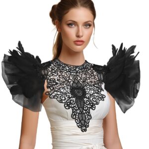 HOMELEX Shoulder Pad with Feathers Wings Halloween Feather Harness Carnival Costumes for Women Masquerade Raven Costume