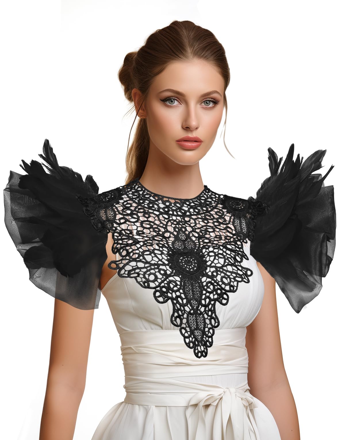 HOMELEX Shoulder Pad with Feathers Wings Halloween Feather Harness Carnival Costumes for Women Masquerade Raven Costume