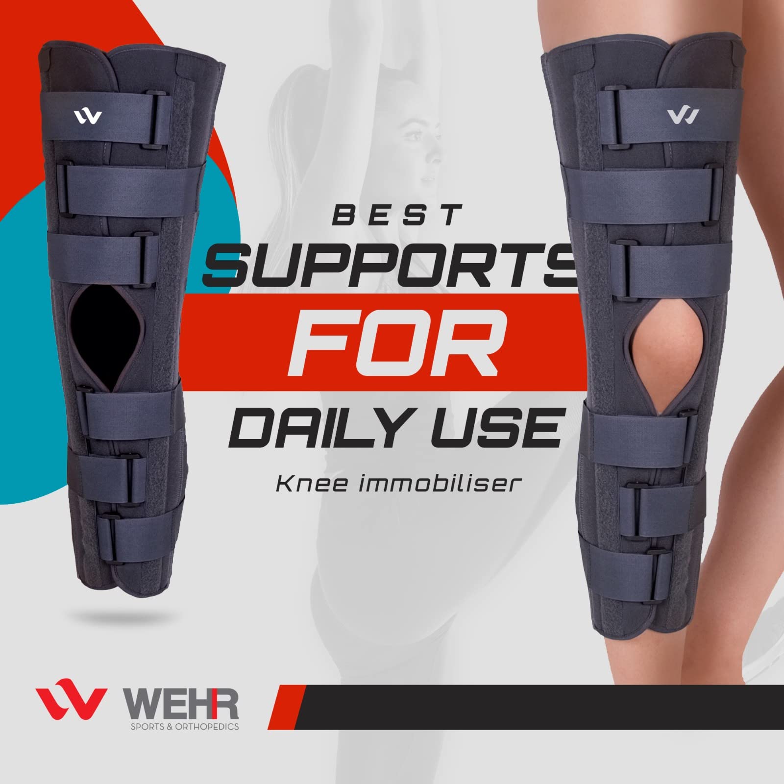 WEHR Genucare Knee Immobilizer – Professional Knee Brace for Post-Op Immobilization and Meniscus Injuries – Knee Support for Men and Women with Adjustable Hook and Loop Straps (Small)