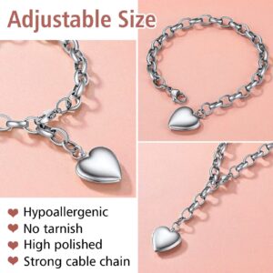 FindChic Customized Heart Locket Bracelet for Women with Picture Women Stainless Steel Mother Bracelets Adjustable Photo Printing Chunky Cable Chain Bracelet Best Friends Jewelry