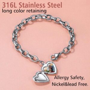 FindChic Customized Heart Locket Bracelet for Women with Picture Women Stainless Steel Mother Bracelets Adjustable Photo Printing Chunky Cable Chain Bracelet Best Friends Jewelry