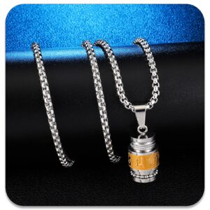 PEAS Fashion Titanium Steel Pill Locket Necklace Prayer Wheel Pendant Necklace