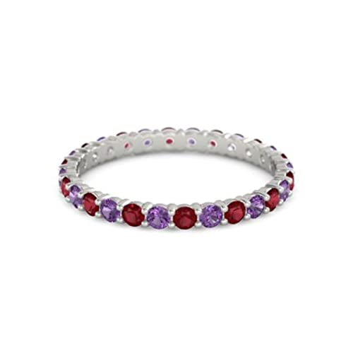 Carillon Ruby With Amethyst Round 2.50 MM Eternity 925 Sterling Silver Women Band Ring Jewelry (Sterling Silver, 7.5)