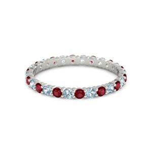 Carillon Ruby With Aquamarine Round 2.50 MM Eternity 925 Sterling Silver Women Band Ring Jewelry (Sterling Silver, 6.5)