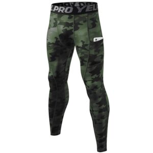 yuerlian 1 pack men's compression pants running tights workout leggings cool dry yoga gym pants with pocket camo green