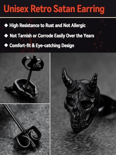 Punk Satan Stud Earrings 316L Stainless Steel Satanic Jewelry for Woman