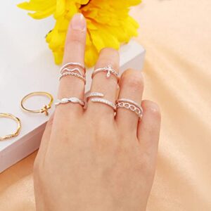 Honsny 14K Gold Plated Stacking Rings Set for Women, Stackable Knuckle Thumb Rings Thin Dainty Silver Rings for Teen Girls Wedding Eternity Band Simple Rose Gold Ring Size 4-11