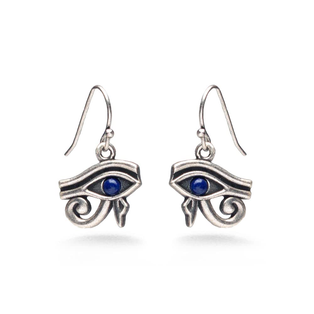 Eye of Horus Earrings with Lapis - Antiqued Silver