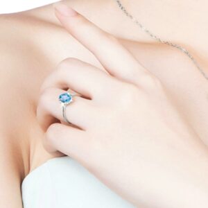 Ayoiow Rings Promise Silver 925 Light Blue Oval Zircon Band Valentine Gift Engagement Bands Ring for Her Size：8.5