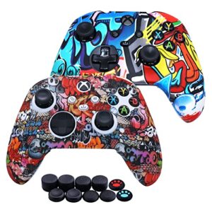 [2 pack] jusy compatible with xbox series x/s controller soft silicone cover skin, sweat-proof anti-slip dust-proof protective case cover accessories, with 10 thumb grips (street style)