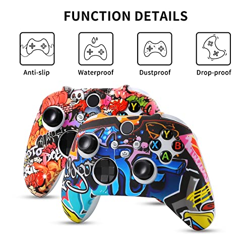 [2 Pack] Jusy Compatible with Xbox Series X/S Controller Soft Silicone Cover Skin, Sweat-Proof Anti-Slip Dust-Proof Protective Case Cover Accessories, with 10 Thumb Grips (Street Style)