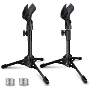 mictop 2 pack desktop mic stand, portable foldable tripod with mic clip holder, adjustable microphone stand for dynamic microphone.