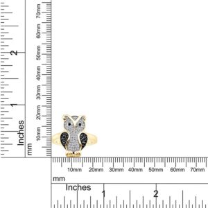 AFFY 1/4 Carat Round Cut Black And White Natural Diamond Owl Ring In 14K Yellow Gold Over Sterling Silver (0.25 Cttw, I2-I3 Clarity) Ring Size-8