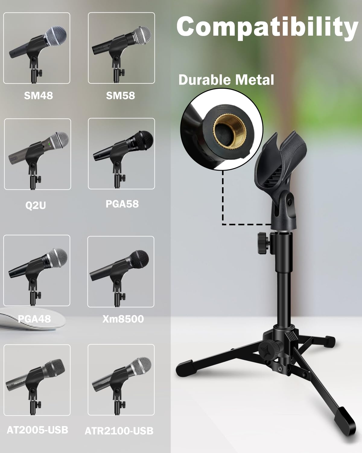 Mictop 2 Pack Desktop Mic Stand, Portable Foldable Tripod with Mic Clip Holder, Adjustable Microphone Stand For Dynamic Microphone.