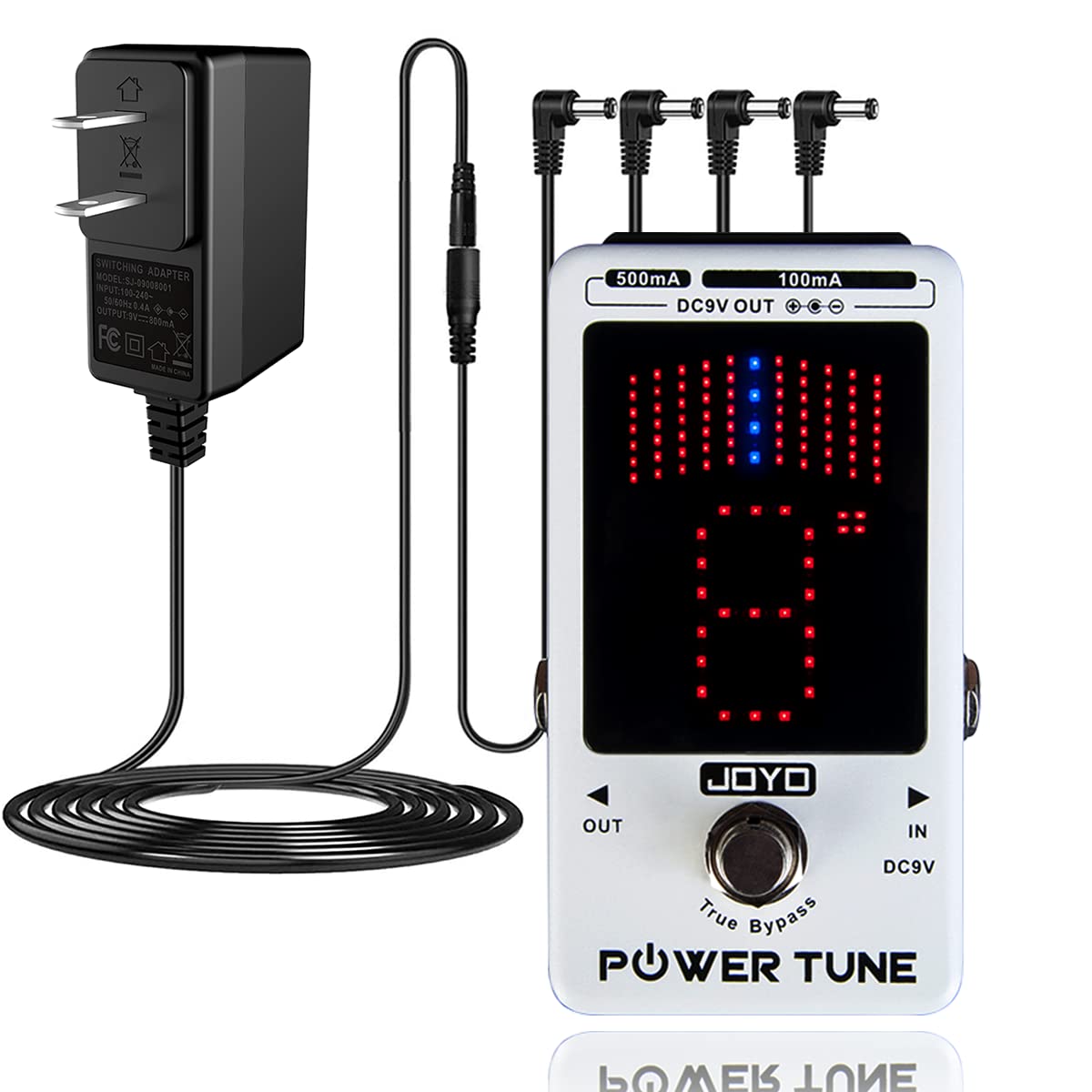 JOYO JF-18R Power Tune Tuner Pedal Bundle with DC 9V Daisy Chain Power Supply (800mA -1A) Adapter