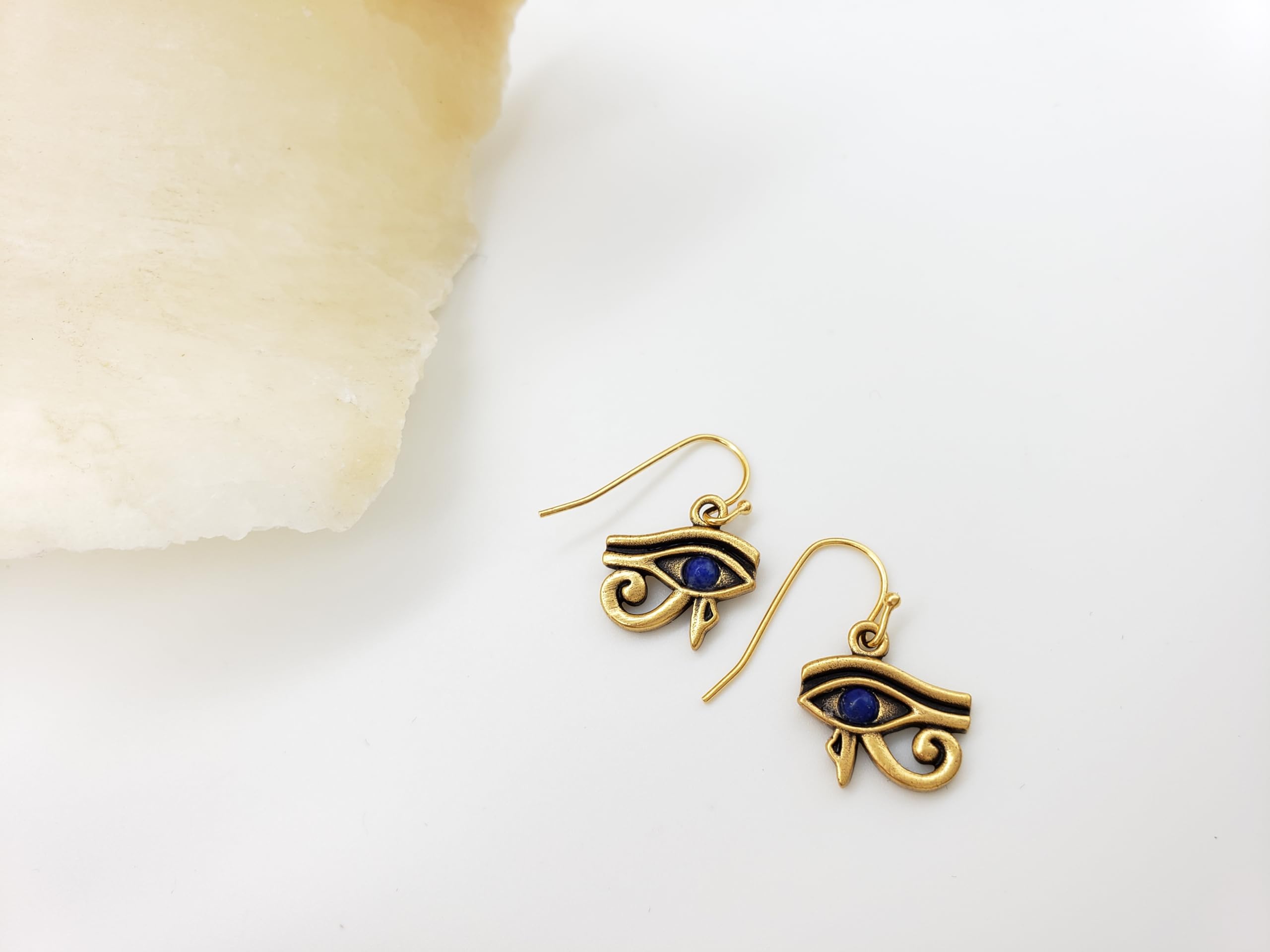 Eye of Horus Earrings with Lapis - Russian Gold Finish