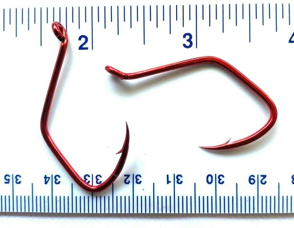 50 Gerry's Tackle Red Chrome Sickle Octopus Fish Hooks Size 5/0