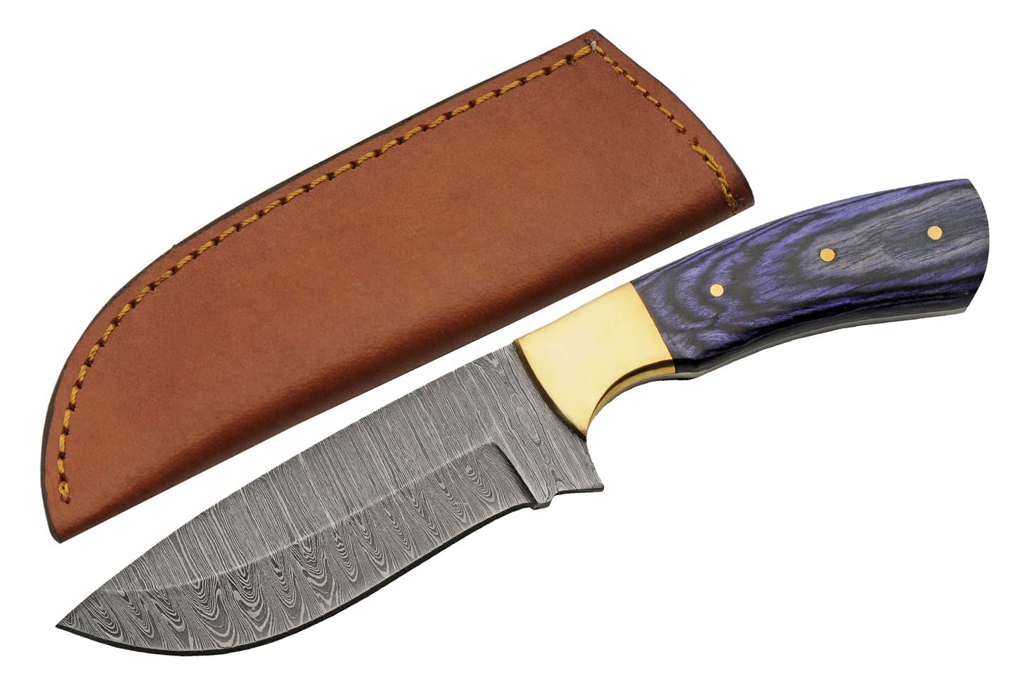 SZCO Supplies 9" Opal Blue Wood Handled Damascus Steel Drop Point Outdoor Hunting Knife With Sheath