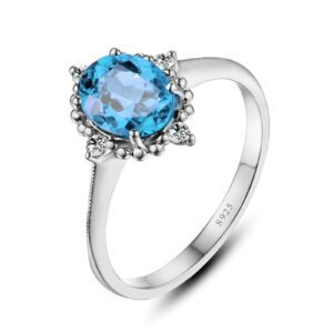 ayoiow rings promise silver 925 light blue oval zircon band valentine gift engagement bands ring for her size：8.5