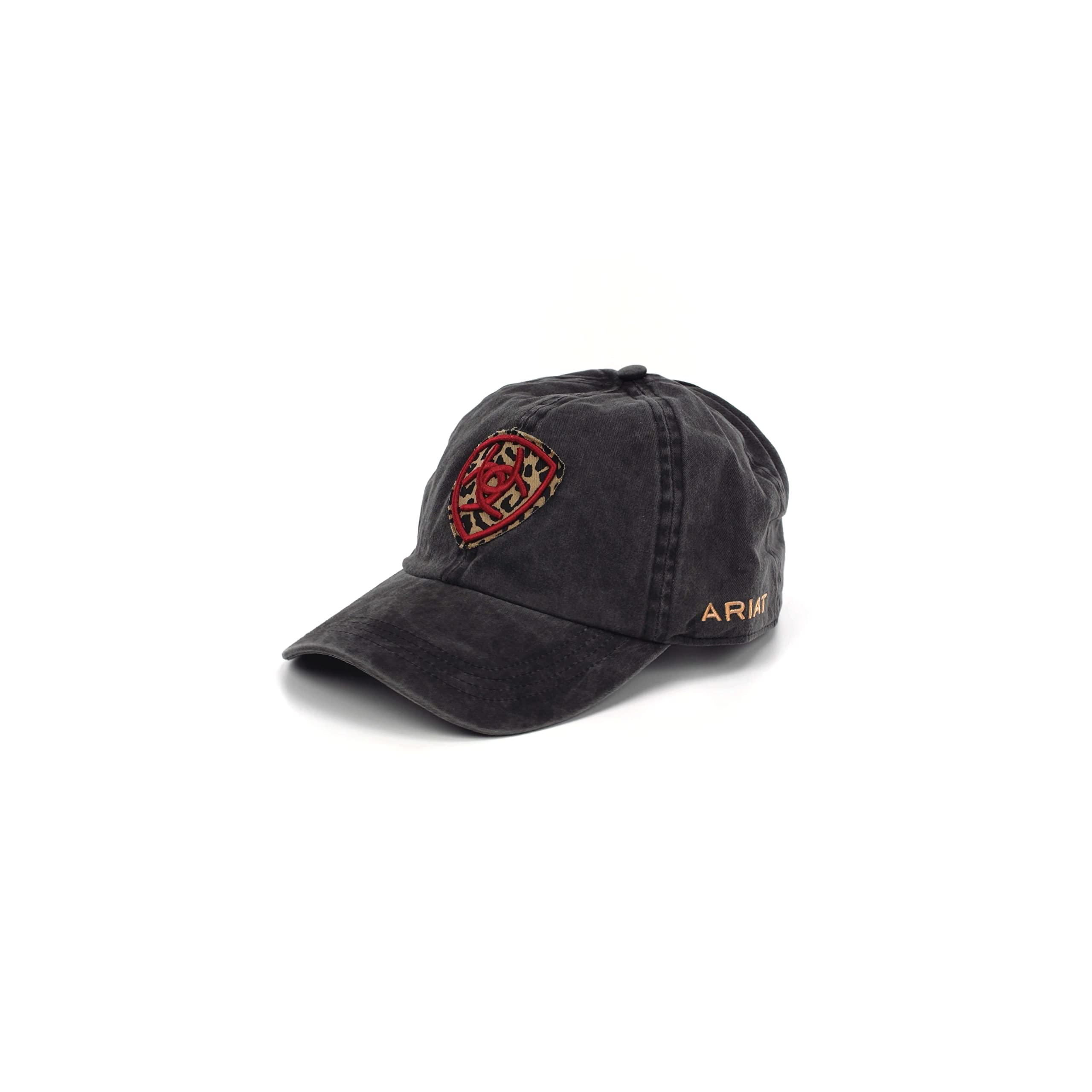 ARIAT Women's Black Demin Cap with Leopard Embroidered Shield and Hook and Loop Ponytail Closure