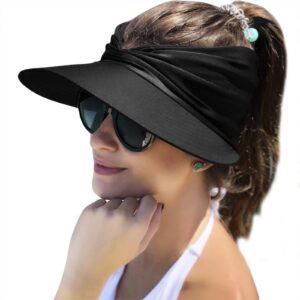 muryobao womens sun visor hat wide brim summer upf 50+ uv protection beach sport cap black